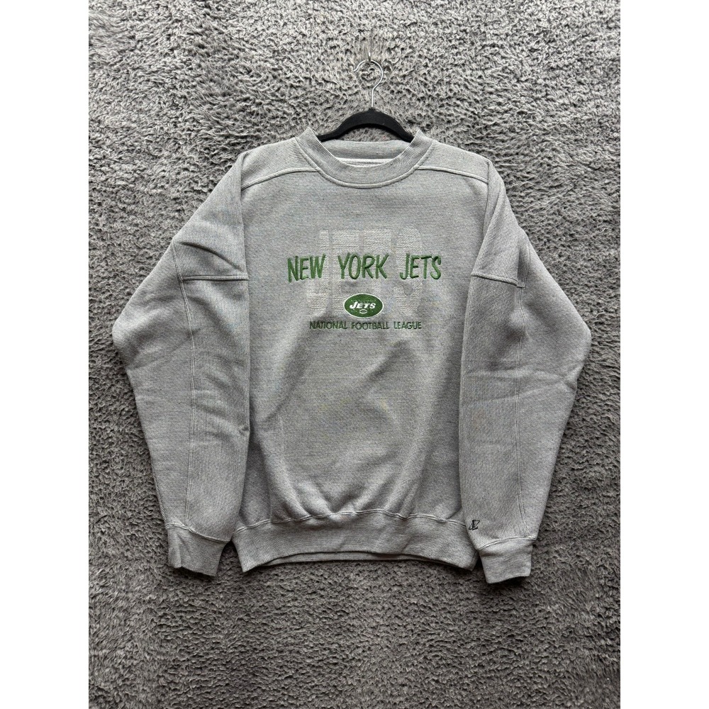 Vintage New York Jets‎ NFL Embroidered Fleece Pullover Sweater Grey Mens Size M